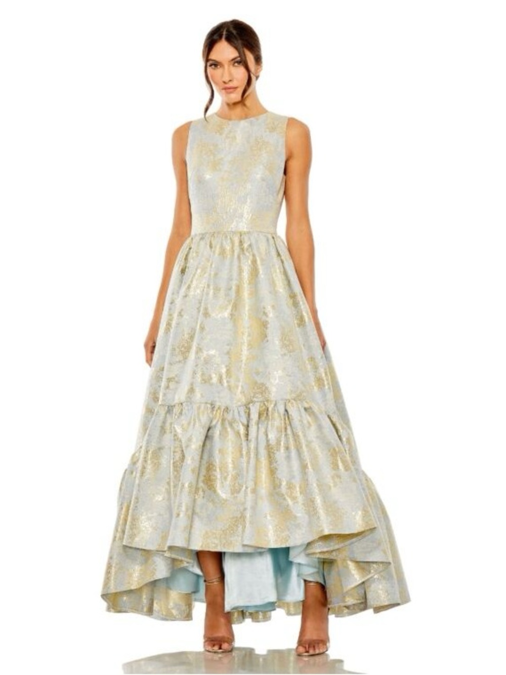 Mac Duggal 20714 Blue Sleeveless High Low Brocade Gown Size 6 NWT